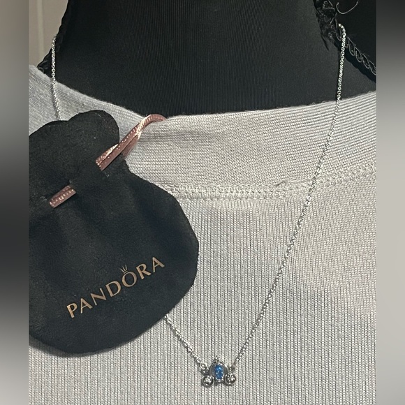 Pandora Silver Necklace with Sparkling Blue Charm Cinderella’s Carriage - Picture 3 of 8